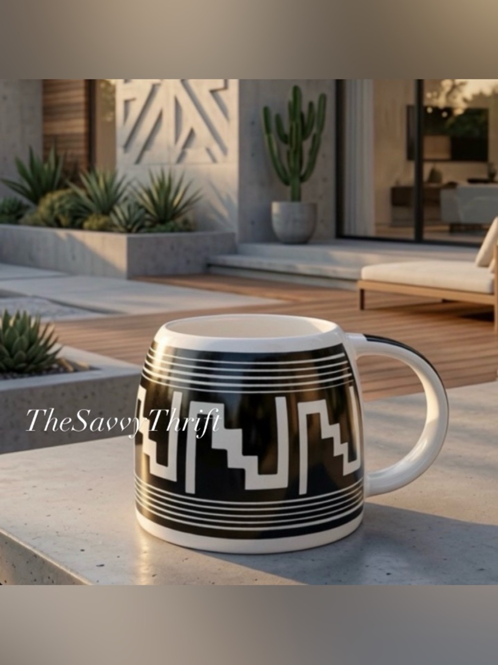 Vintage 1998 TTC No. 29 Black & White Southwestern Ceramic Mug Las Cruces N